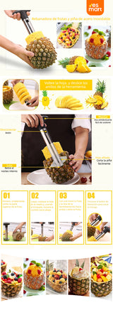 Pelar y Cortar Piña de Acero Inoxidable - Descorazonador y Cortador de Piña con Mango Desmontable para Extracción Fácil del Corazón - UC001