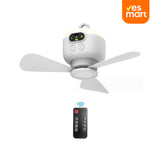 Ventilador de Techo USB Recargable 8000mAh con Control Remoto, Ventilador Portátil para Camping, 3 Aspas Desmontables, Temporizador y 4 Velocidades para Tienda o Dormitorio – VM008