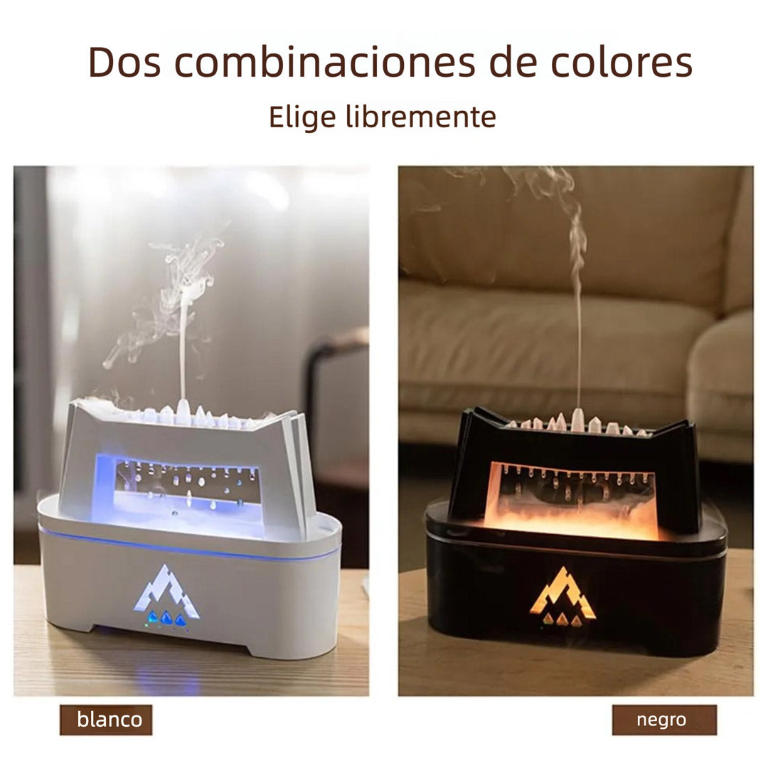 Difusor de Aceites Esenciales con Simulador de Lluvia y Luz de Llama – 300ml con Sonido Relajante, Temporizador y Control Remoto - MA006