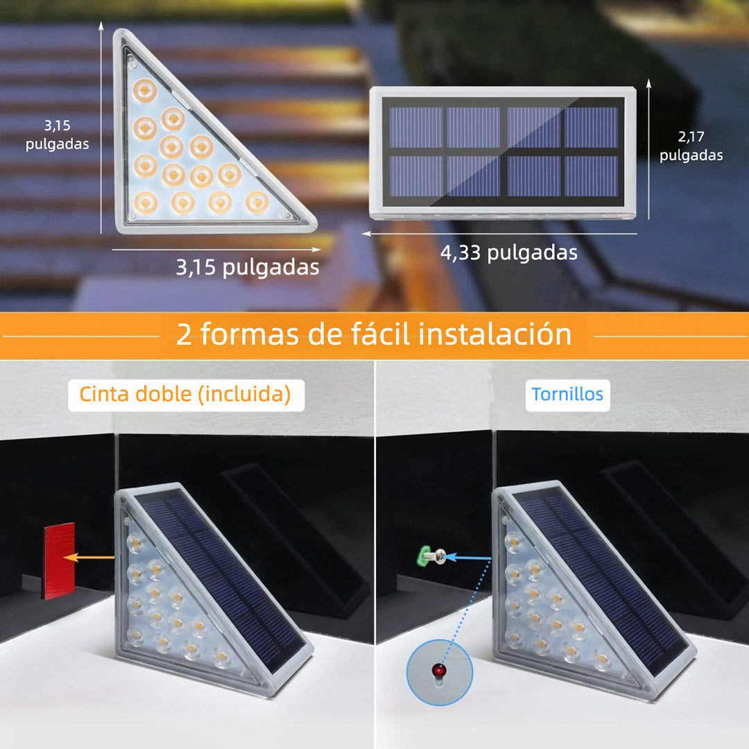 Luces Solares para Escaleras 6 Piezas – Luces LED Impermeables IP67 para Escalones, Jardín, Porche, Patio y Terraza - JP005