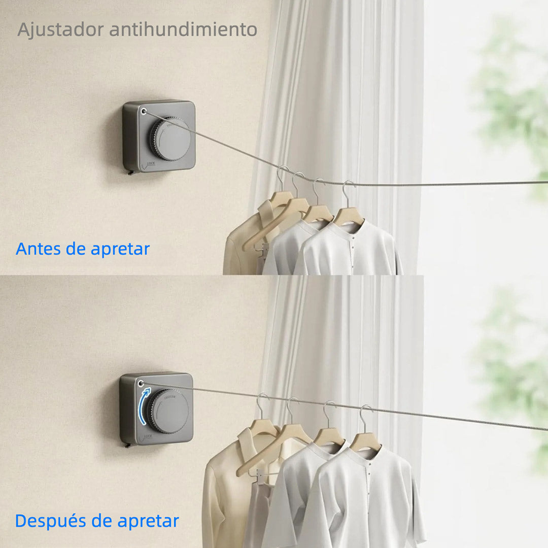 Tendedero Retráctil de Acero Inoxidable para Interior y Exterior, Anticaída y de Alta Resistencia, Montaje en Pared, 4.6 Metros – AH020