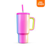 Vaso Térmico de 40oz con Asa, Tapa Antiderrames y Popote, Taza de Café de Acero Inoxidable para Viajes, Mantiene Bebidas Frías por 34 Horas y Calientes por 10 Horas AH014