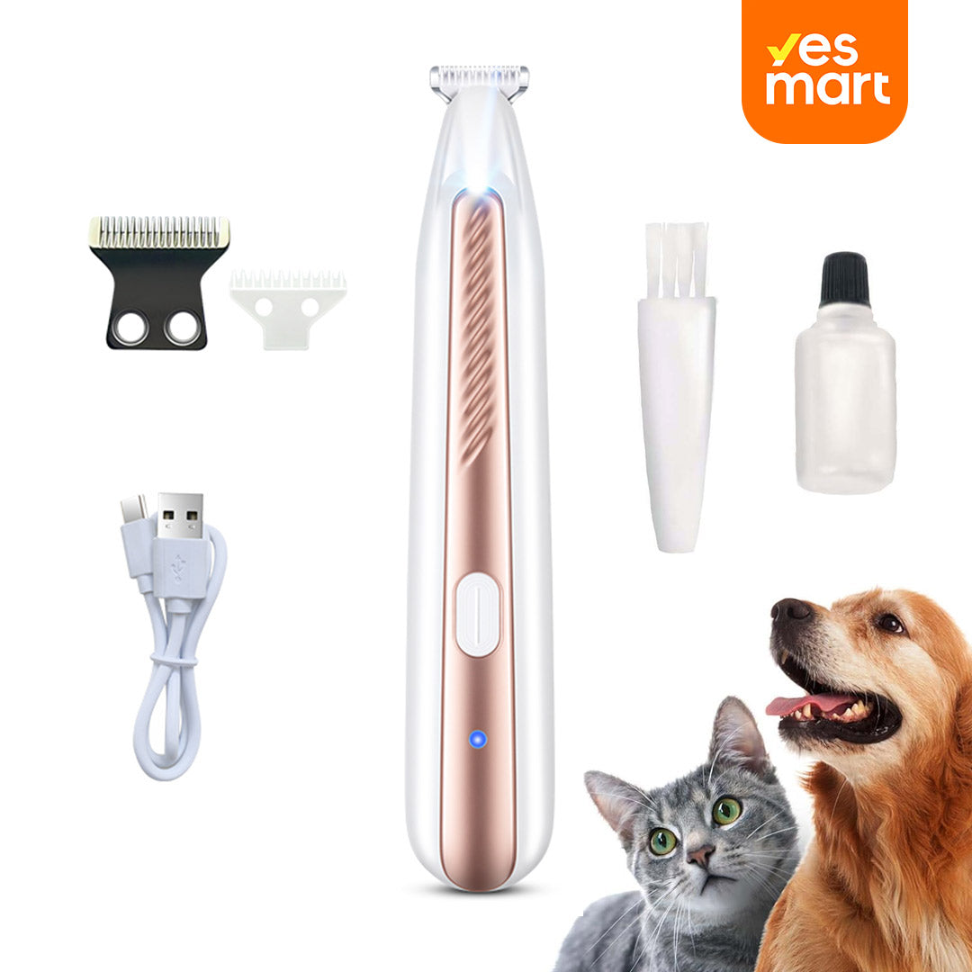 Cortapelos para Mascotas con Luz LED – Recortadora de Precisión Silenciosa e Impermeable para Patas, Orejas y Cara - DM007