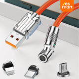 Cable de Carga Magnético 3 en 1 120W con Giro de 540° – Compatible con Lightning, USB-C y Micro USB - CI017