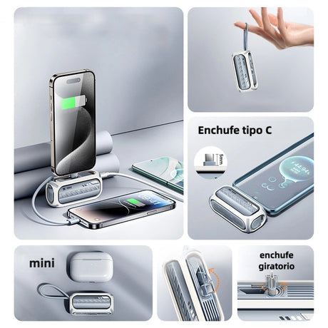 Mini Banco de Energía de 5000mAh con Cable Incorporado, Cargador Rápido Portátil para iPhone, Samsung, Xiaomi BP007 - Yesmart