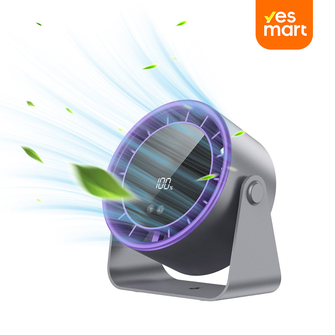 Ventilador de Escritorio con Batería Recargable, 100 Velocidades, Silencioso, Pantalla Digital LED, Cabezal Ajustable para Oficina, Dormitorio y Viaje – VM006