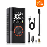 Compresor de Aire Portátil 150 PSI con Manómetro Digital, Inflador Rápido y Apagado Automático, 3X Más Rápido, para Neumáticos de Automóvil, Moto, Bicicleta y Pelotas - HE002