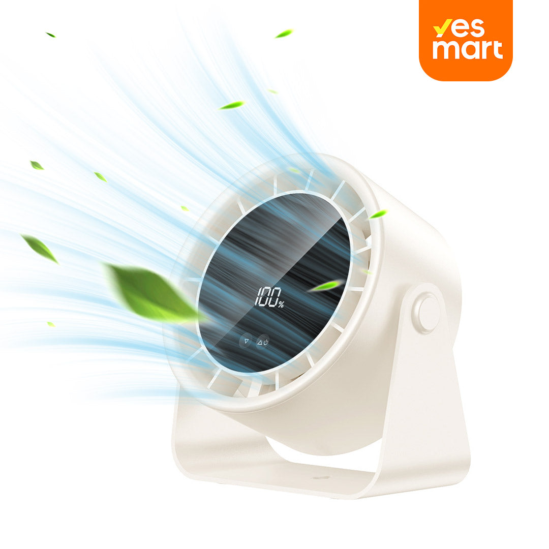 Ventilador de Escritorio con Batería Recargable, 100 Velocidades, Silencioso, Pantalla Digital LED, Cabezal Ajustable para Oficina, Dormitorio y Viaje – VM006