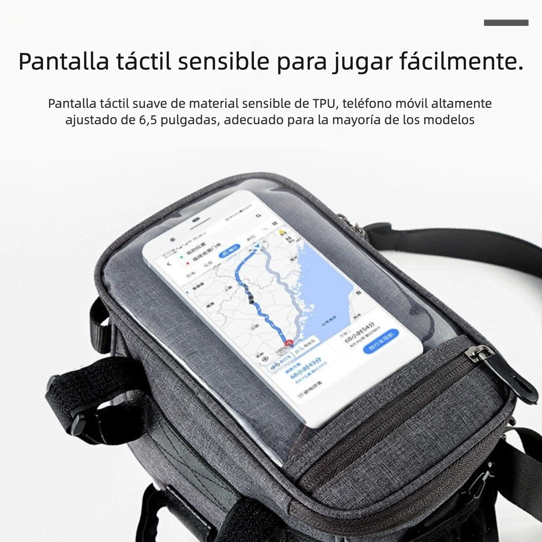 Bolsa de Manillar para Bicicleta con Pantalla Táctil 6.5” y Correa – Alforja Frontal Impermeable de Gran Capacidad - AH015