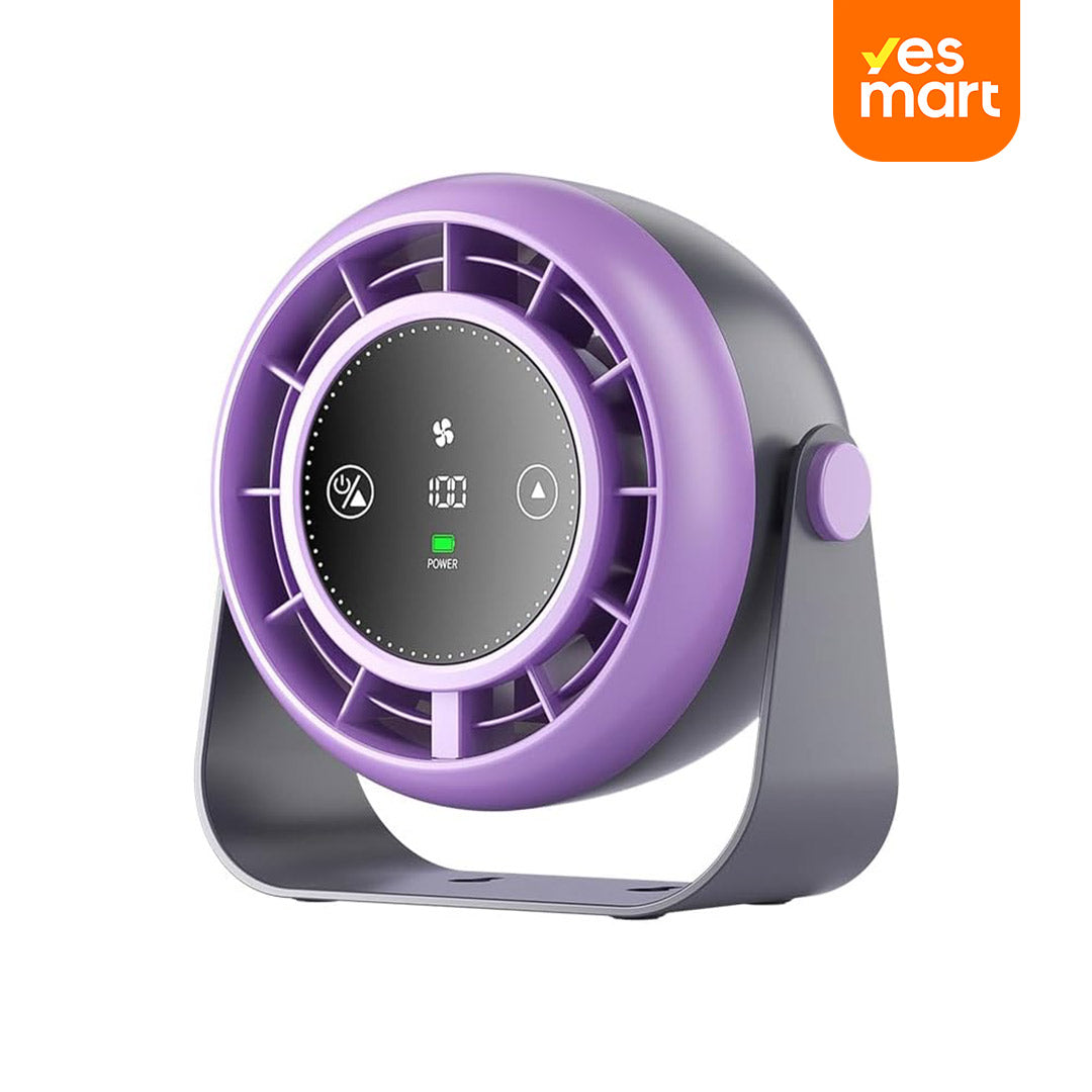 Ventilador USB de Escritorio Recargable con Pantalla LED, Ventilador Silencioso de 100 Velocidades, Montaje en Pared y Control Táctil, Ventilador Portátil para Oficina, Cocina, Viaje y Camping - VM005
