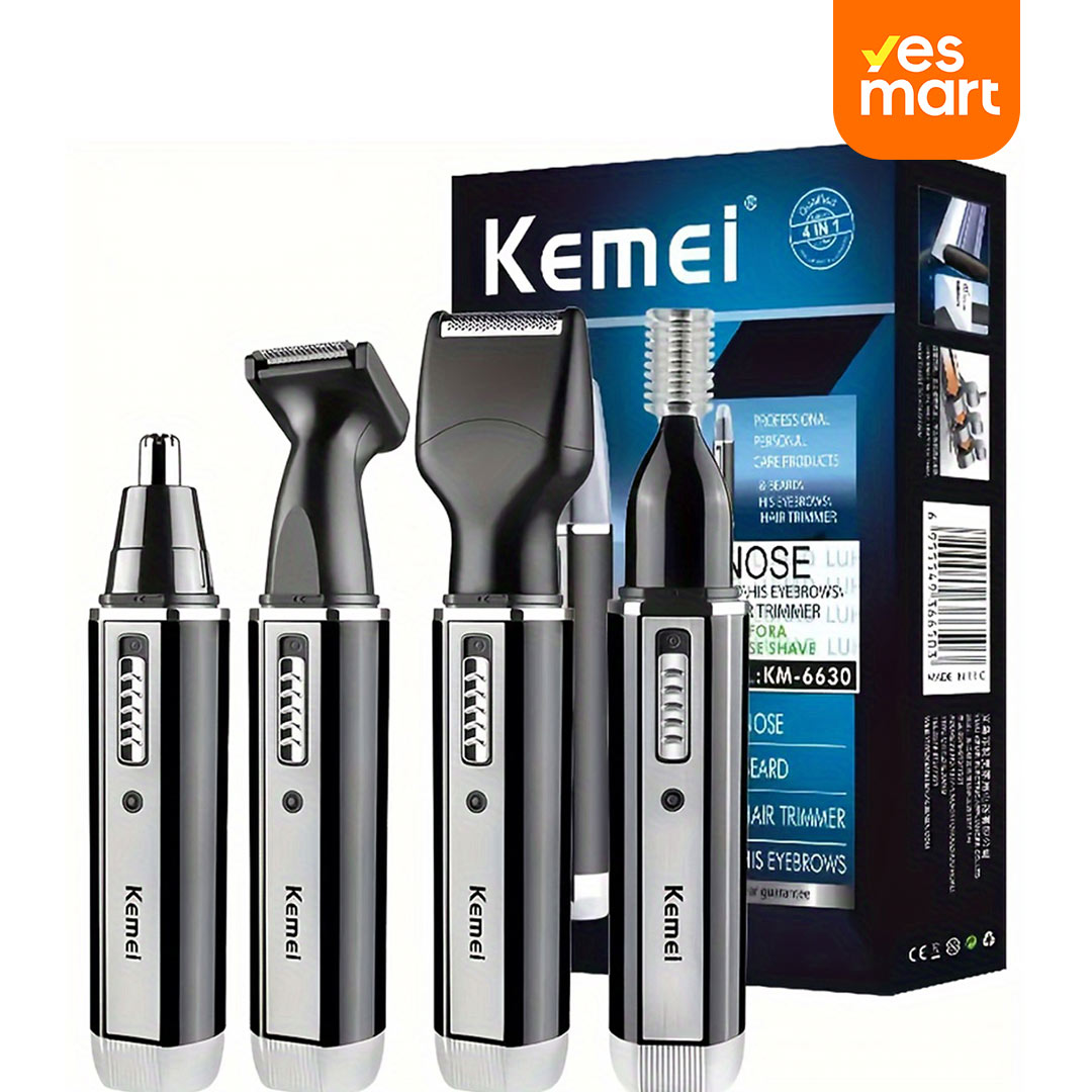 Afeitadora Eléctrica Kemei Multifuncional 4 en 1 Recargable - Con Cabezal para Nariz, Oídos, Cejas, Patillas y Barba - MC001