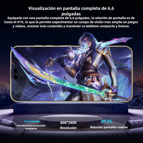 Teléfono inteligente Android 14, 3+64GB, 6.6" Pantalla, Cámara 240MP+80MP, Batería 4000mAh, Procesador Snapdragon -SP004 - Yesmart