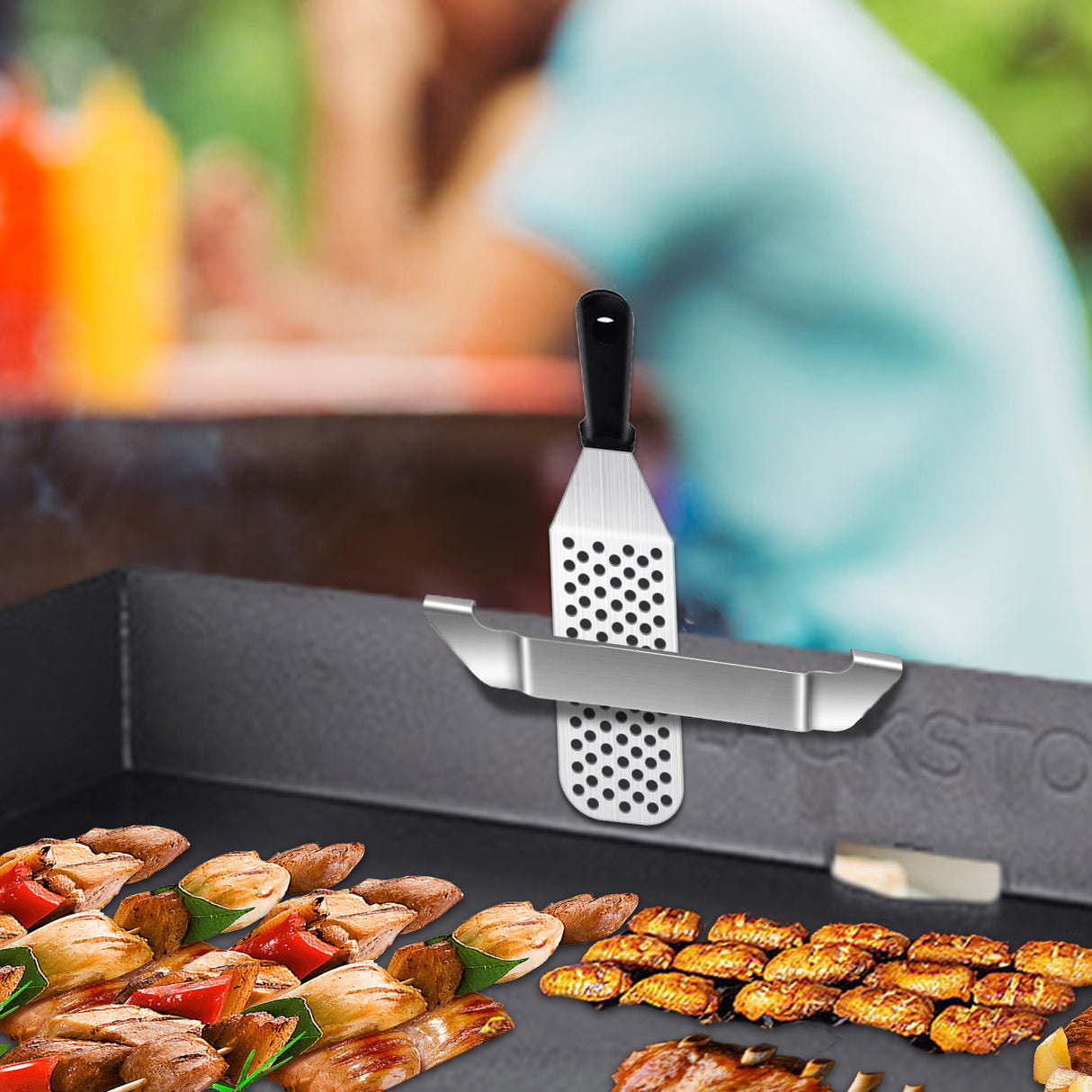 Soporte de espátulas para plancha | Acero inoxidable, compatible con Blackstone