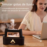 Difusor de Aceites Esenciales con Simulador de Lluvia y Luz de Llama – 300ml con Sonido Relajante, Temporizador y Control Remoto - MA006