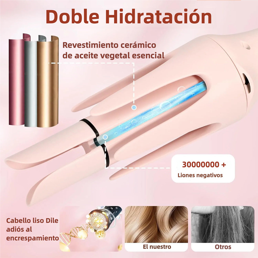 Herramienta Multifuncional 3 en 1, Rizador Automático con 2 Barriles de Cerámica (1", 1.25") y Cepillo Alisador, Plancha y Rizador de Cabello con 3 Temperaturas, Temporizador y 300000+ Iones Negativos SE006
