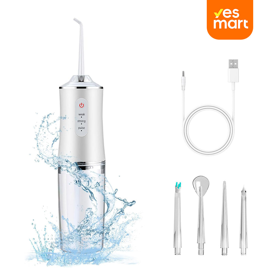 Hilo Dental Eléctrico Recargable para Dientes con 3 Modos, 4 Consejos de Chorro, Irrigador Oral Portátil, Limpiador de Encías y Tonsilas, 300ml de Capacidad, Impermeable IPX7, Batería de Larga Duración, CS002