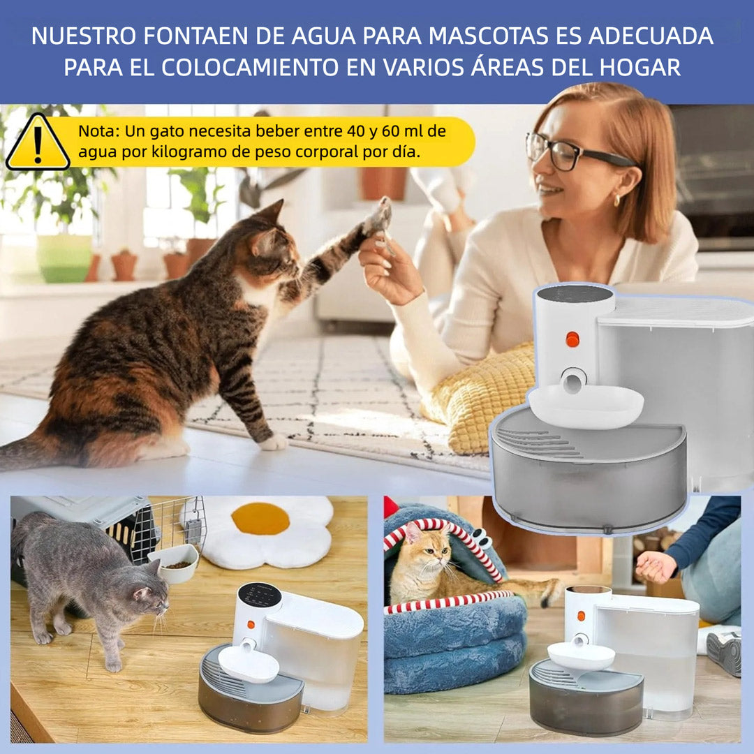 Fuente de Agua Inteligente para Gatos sin Filtro 3.5L – Bebedero Automático por Gravedad con Tanques Separados Recargable para Mascotas - DM005