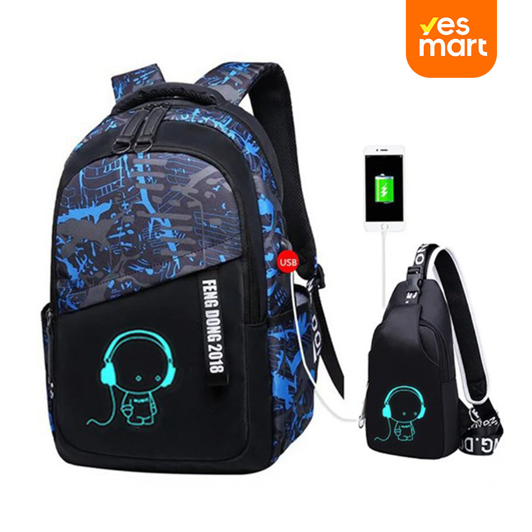 Mochila Escolar Asge para Niños – Mochila Juvenil con Estampado, Nylon de Gran Capacidad, Mochila Reflectante para Exterior y Escuela + Bolso Bandolera Adicional - AH009