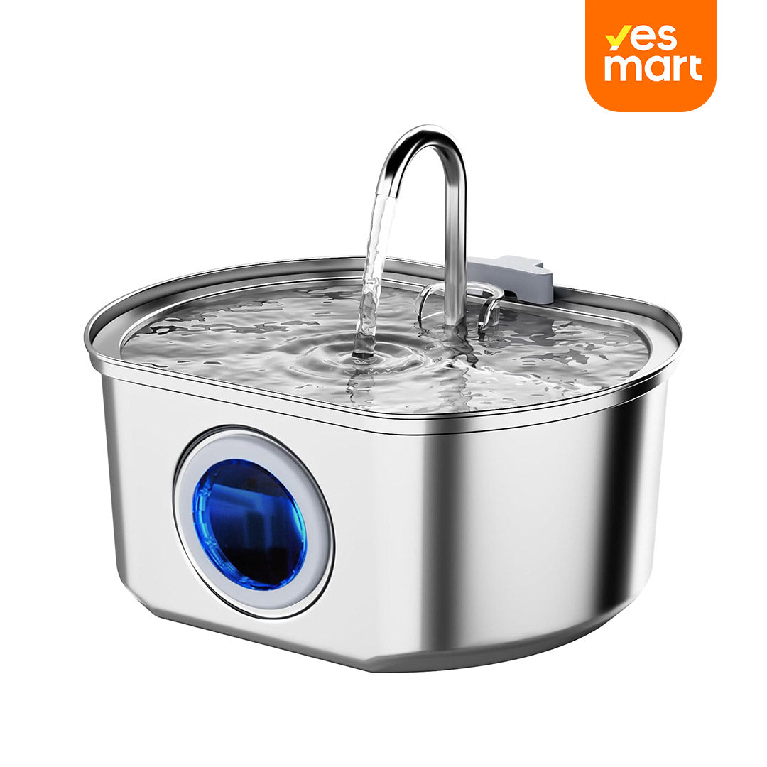 Fuente de Agua para Gatos de Acero Inoxidable – 3.2L/108oz con Filtro de 4 Capas, Bomba Silenciosa y Ventana de Nivel, Bebedero Automático para Mascotas – DM001