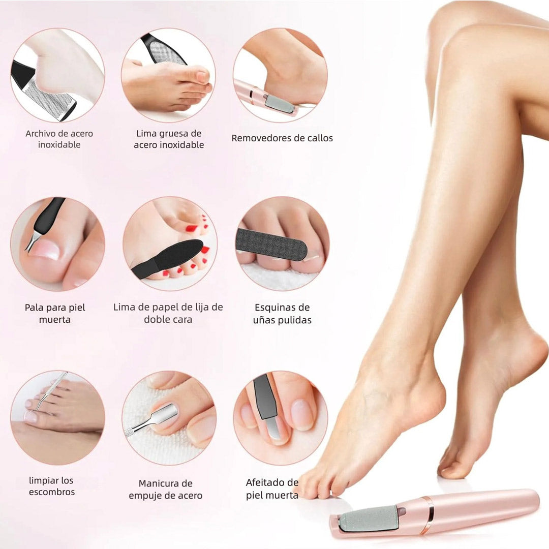 Removedor de Callos Eléctrico Recargable con Kit de Pedicura 12 en 1 – Lima para Pies con 2 Velocidades y Cabezas Intercambiables - MC007