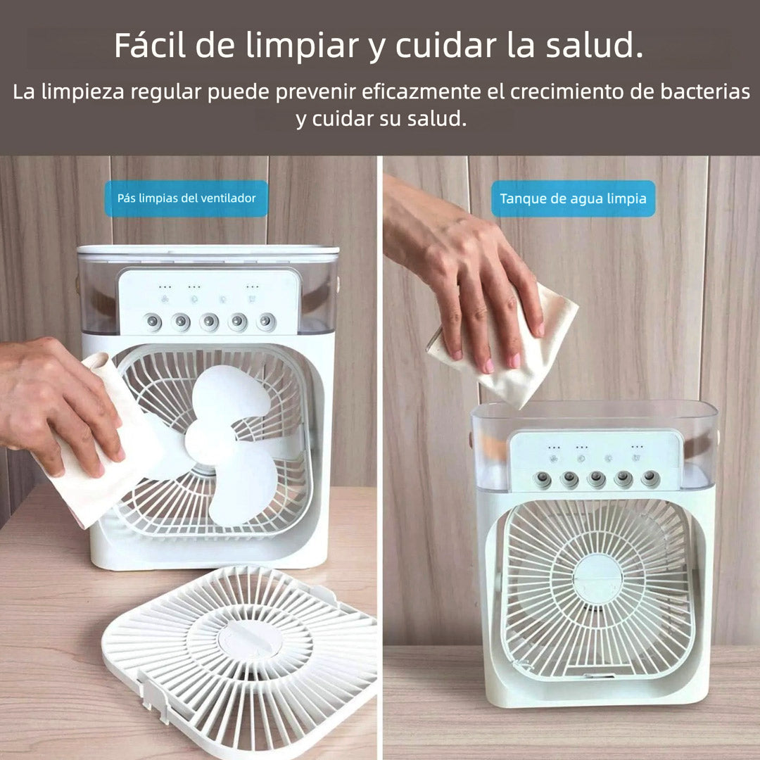 Ventilador de Aire Portátil con Enfriamiento por Evaporación – Mini Enfriador con 7 Luces LED, Temporizador y 3 Velocidades para Escritorio o Mesita - VM010