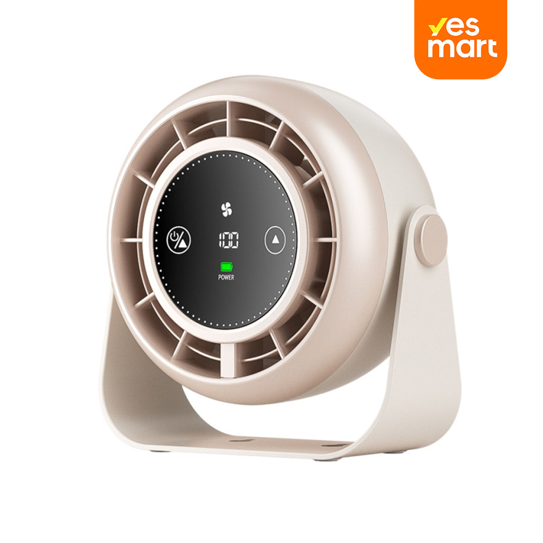 Ventilador USB de Escritorio Recargable con Pantalla LED, Ventilador Silencioso de 100 Velocidades, Montaje en Pared y Control Táctil, Ventilador Portátil para Oficina, Cocina, Viaje y Camping - VM005