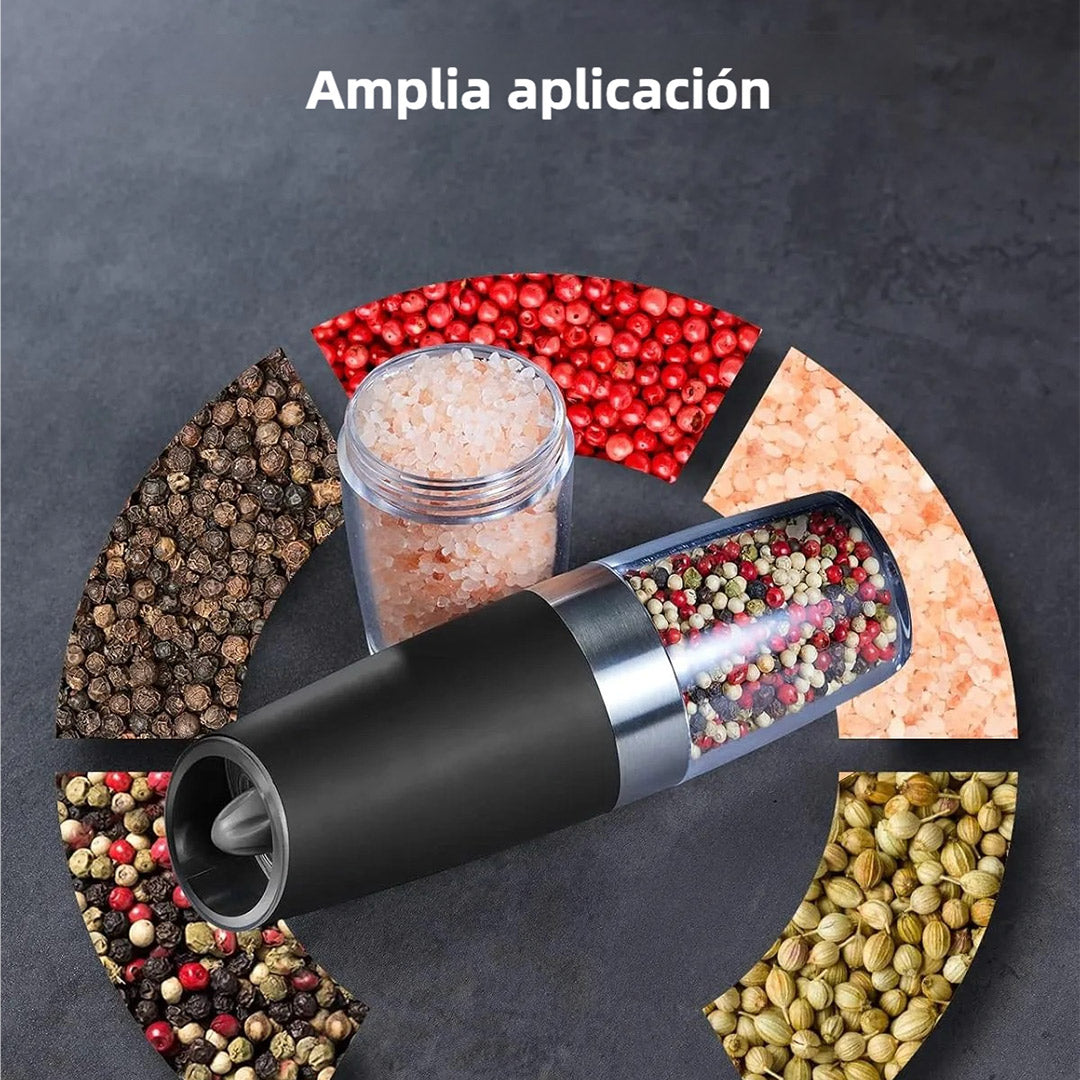 Molino Eléctrico de Sal y Pimienta con Ajuste de Grosor – Vibración Automática, LED y Operación con una Mano – Ideal para Cocina – EJ004