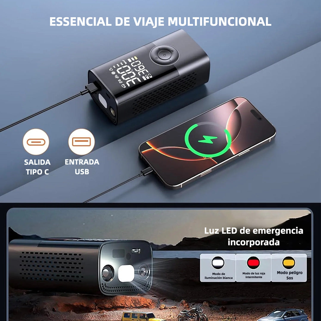 Compresor de Aire Portátil 150 PSI con Manómetro Digital, Inflador Rápido y Apagado Automático, 3X Más Rápido, para Neumáticos de Automóvil, Moto, Bicicleta y Pelotas - HE002