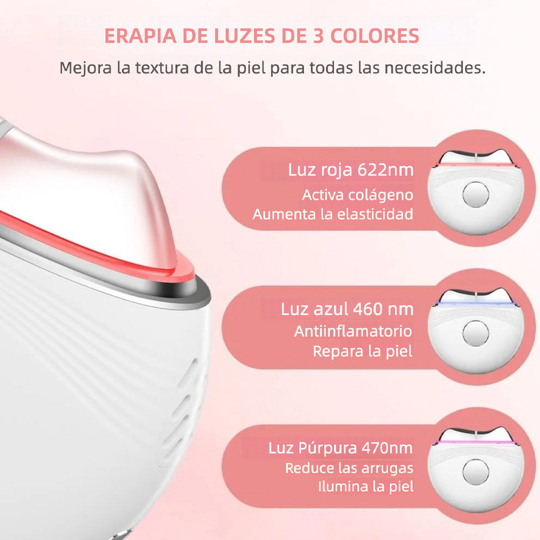 Masajeador Facial Gua Sha Eléctrico Multifuncional 3 en 1 con EMS, Luz Roja Azul Violeta, Calor y Frío para Lifting, Antiarrugas, Reafirmante – MJ002