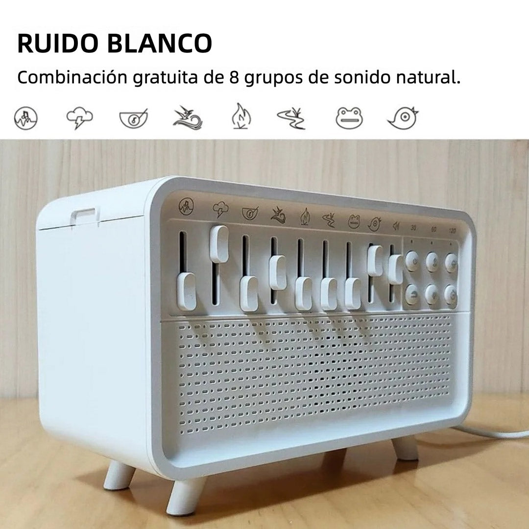 Máquina de Sonido Blanco con Luz Nocturna y Humidificador, 8 Sonidos Ambientales, 11 Modos de Luz, Temporizador y Batería de 2600mAh – MA004