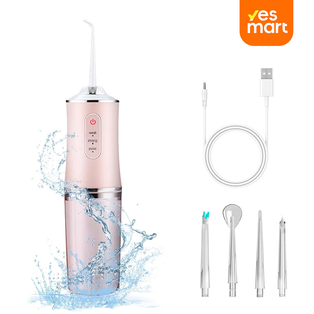 Hilo Dental Eléctrico Recargable para Dientes con 3 Modos, 4 Consejos de Chorro, Irrigador Oral Portátil, Limpiador de Encías y Tonsilas, 300ml de Capacidad, Impermeable IPX7, Batería de Larga Duración, CS002