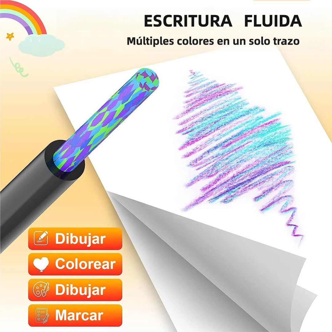 Set de 12 Lápices Arcoíris Negros – Lápices de Colores Profesionales Multicolores, Mina Gruesa y Duradera para Dibujo Artístico, Ideal para Adultos, Principiantes y Estudiantes – JC004