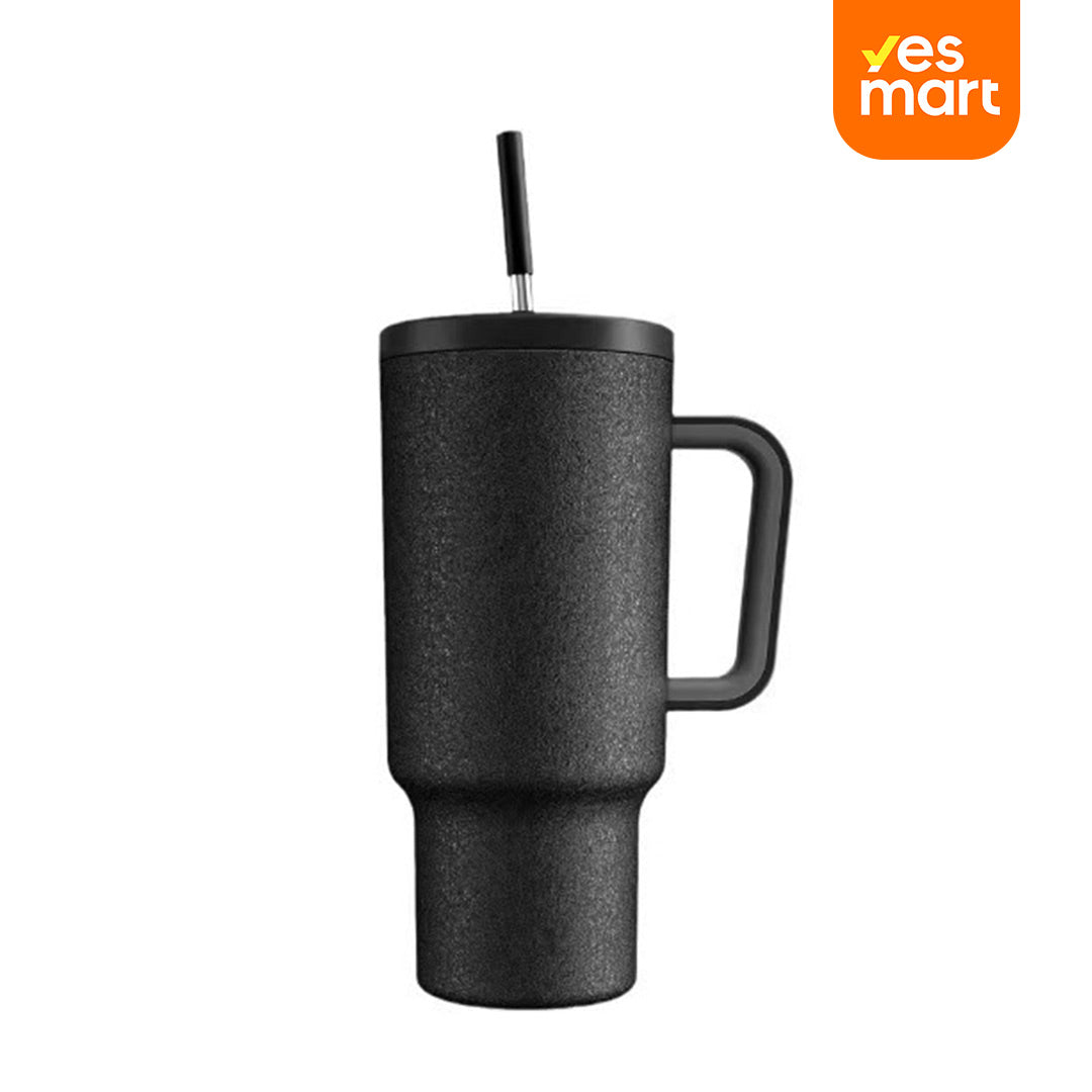Vaso Térmico de 40oz con Asa, Tapa Antiderrames y Popote, Taza de Café de Acero Inoxidable para Viajes, Mantiene Bebidas Frías por 34 Horas y Calientes por 10 Horas AH014