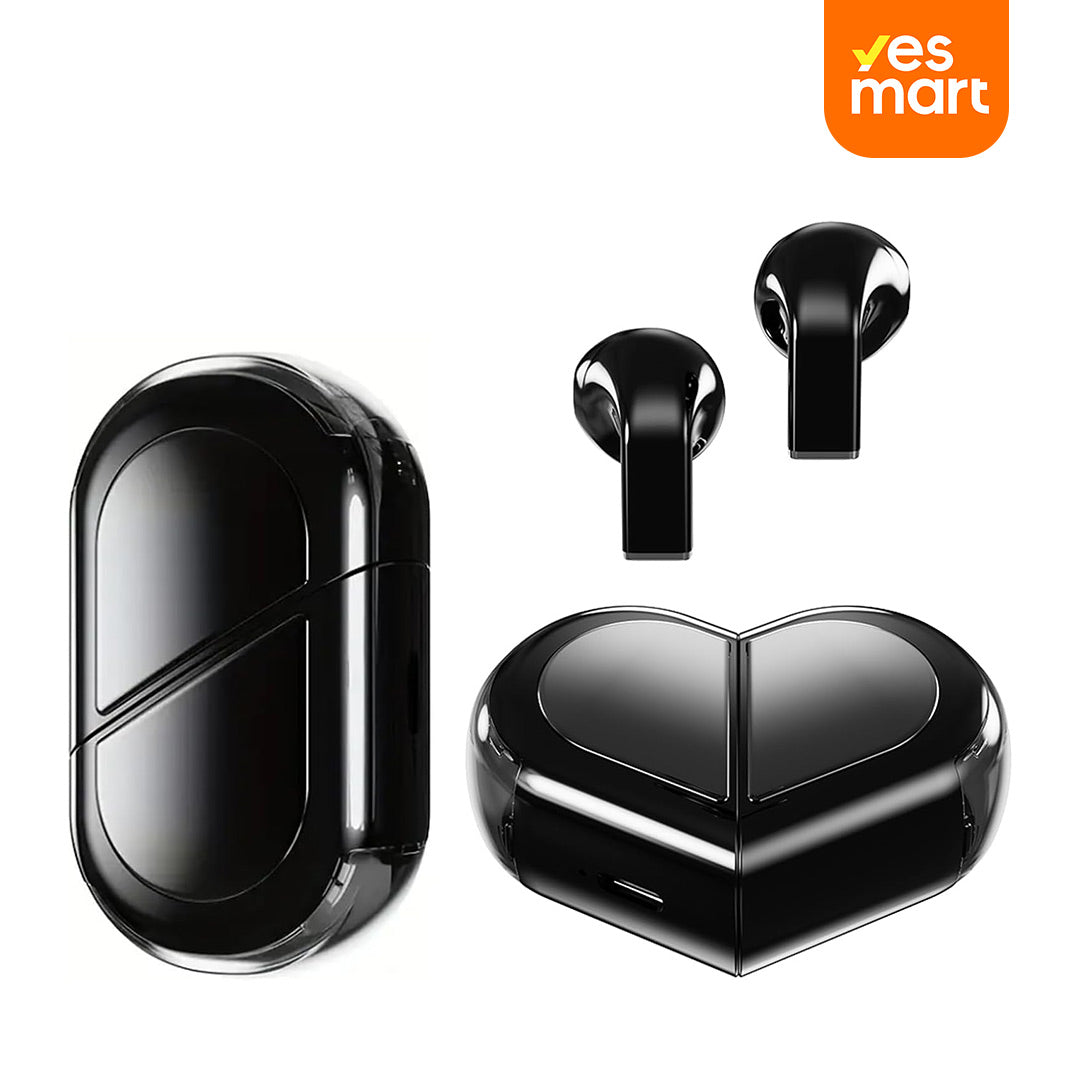 Auriculares Inalámbricos con Forma de Corazón, Mini Audífonos Bluetooth para Niñas y Mujeres, Diseño Pequeño y Ligero con Cancelación de Ruido y Estuche Transformable BH039