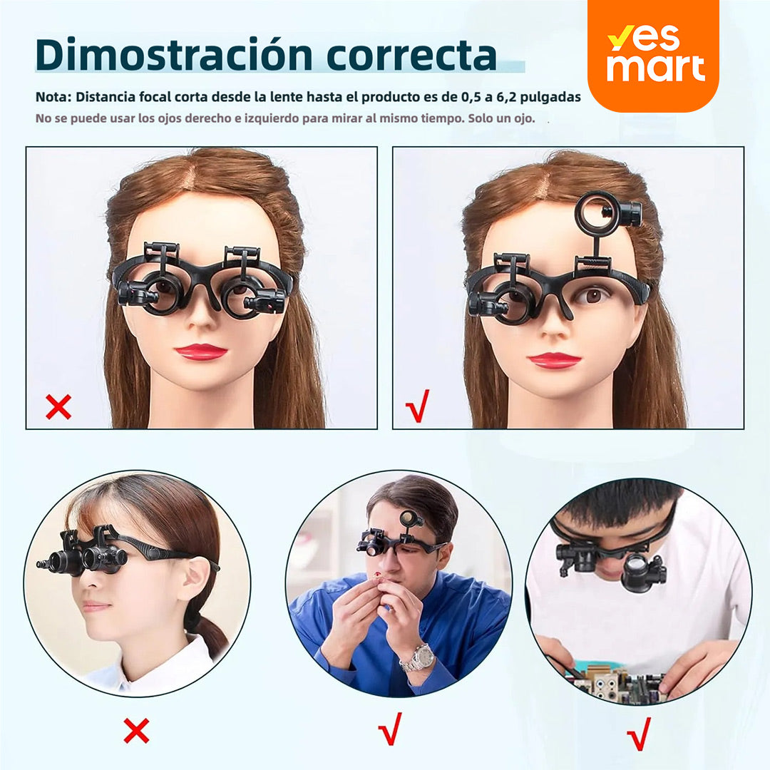 Lupa de Joyería con LED y 8 Lentes Intercambiables, Lupa de Mano para Reparación de Relojes, 2.5X a 25X, Visión de Cerca, Diseño de Montaje en la Cabeza - HM002