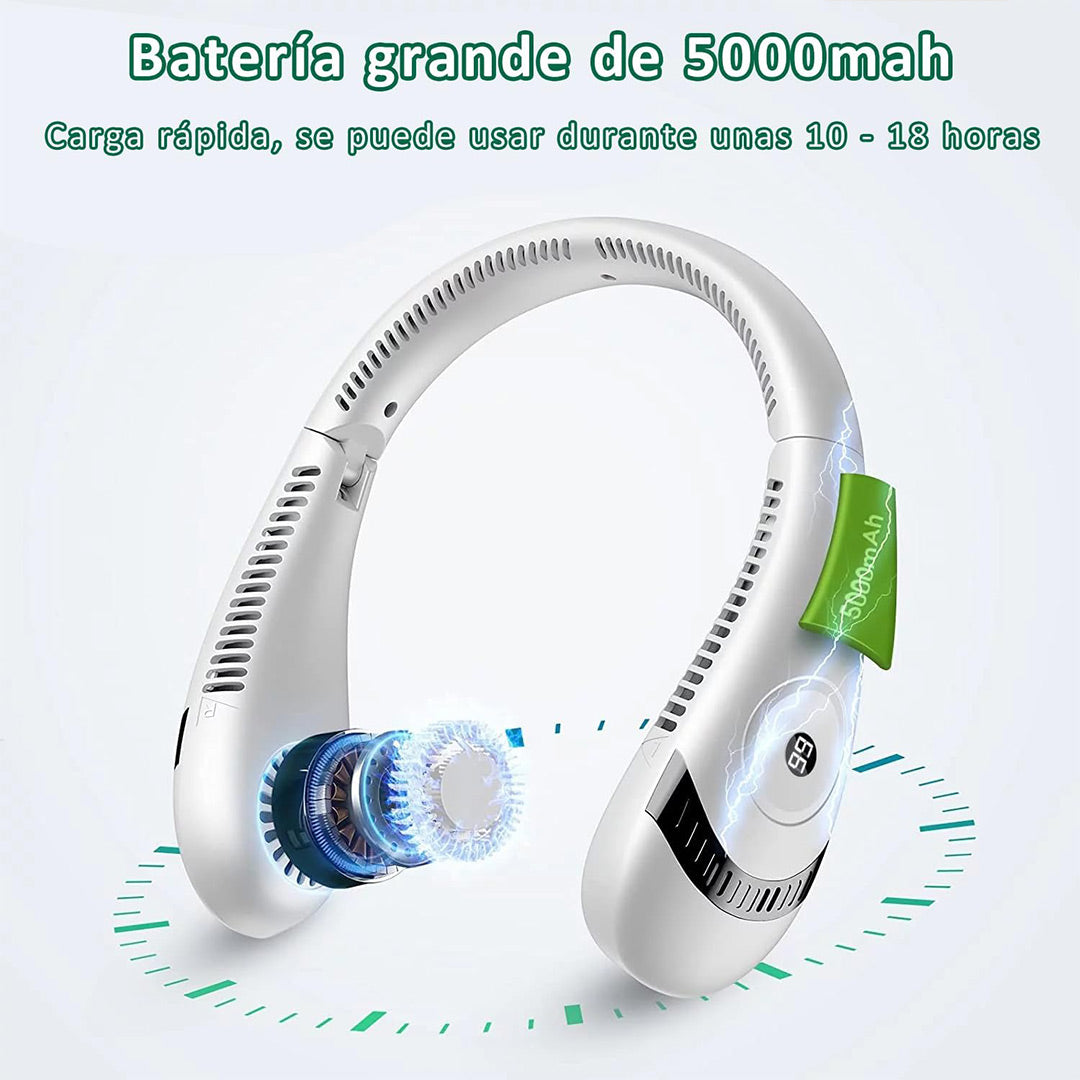 Ventilador de Cuello Portátil – Diseño Plegable, 3 Velocidades, Pantalla de Batería, 5000mAh Recargable, Uso en Interior y Exterior, Manos Libres y Ajustable – VM004
