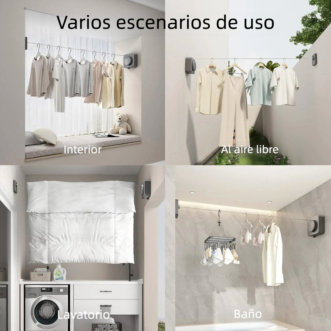 Tendedero Retráctil de Acero Inoxidable para Interior y Exterior, Anticaída y de Alta Resistencia, Montaje en Pared, 4.6 Metros – AH020