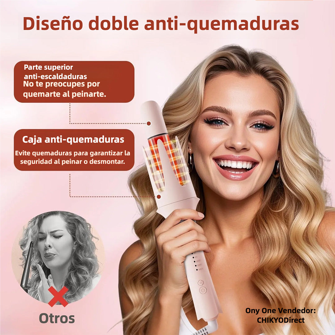 Herramienta Multifuncional 3 en 1, Rizador Automático con 2 Barriles de Cerámica (1", 1.25") y Cepillo Alisador, Plancha y Rizador de Cabello con 3 Temperaturas, Temporizador y 300000+ Iones Negativos SE006