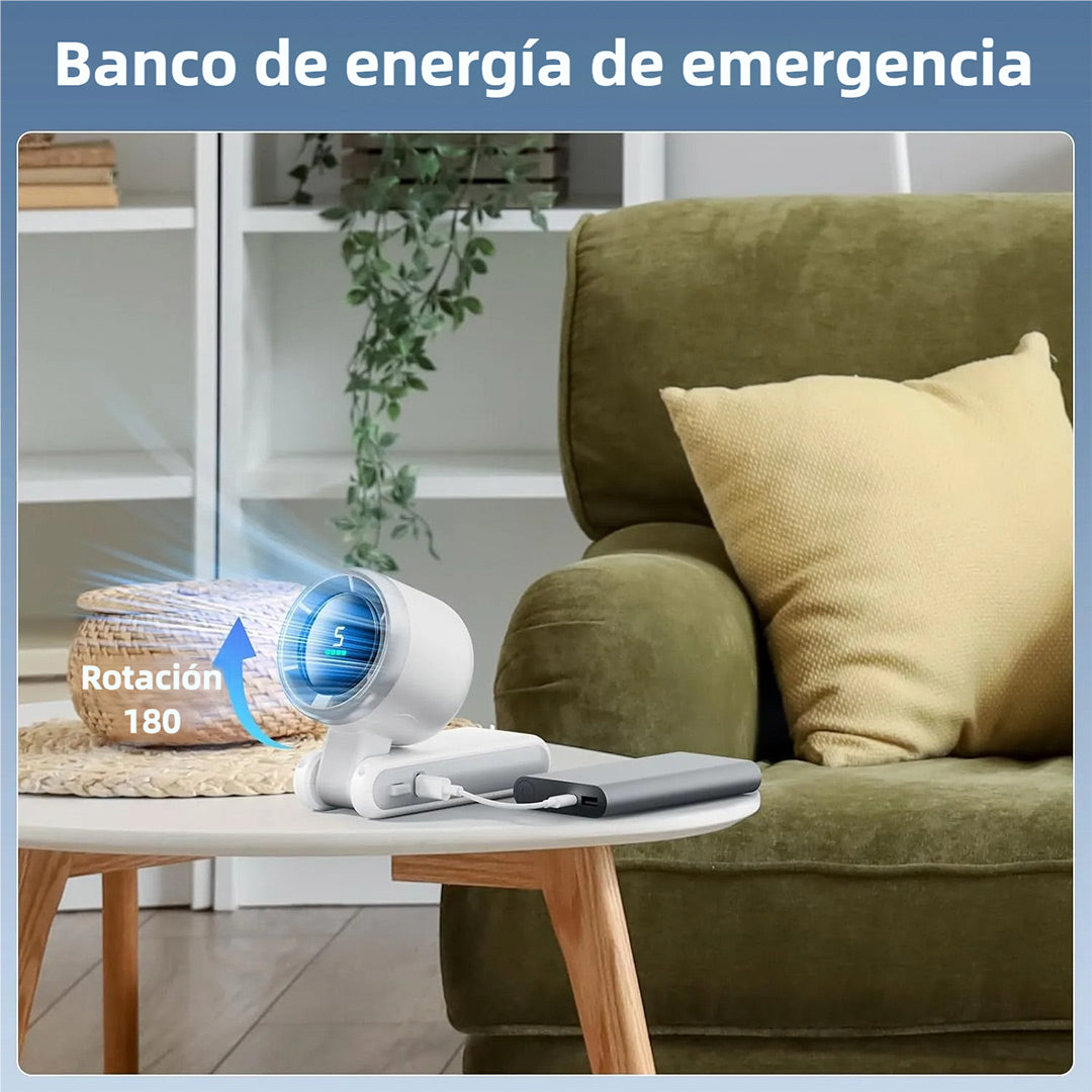 Ventilador de Mano Turbo Portátil 5 Velocidades, 12H Duración - Tecnología Air Turbo para Exteriores, Viajes y Oficina - VM001