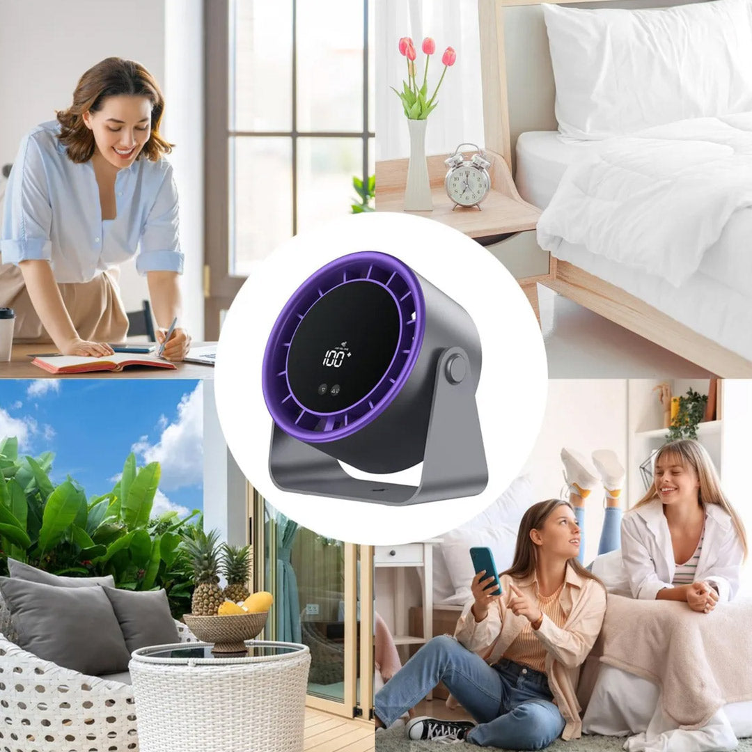 Ventilador de Escritorio con Batería Recargable, 100 Velocidades, Silencioso, Pantalla Digital LED, Cabezal Ajustable para Oficina, Dormitorio y Viaje – VM006