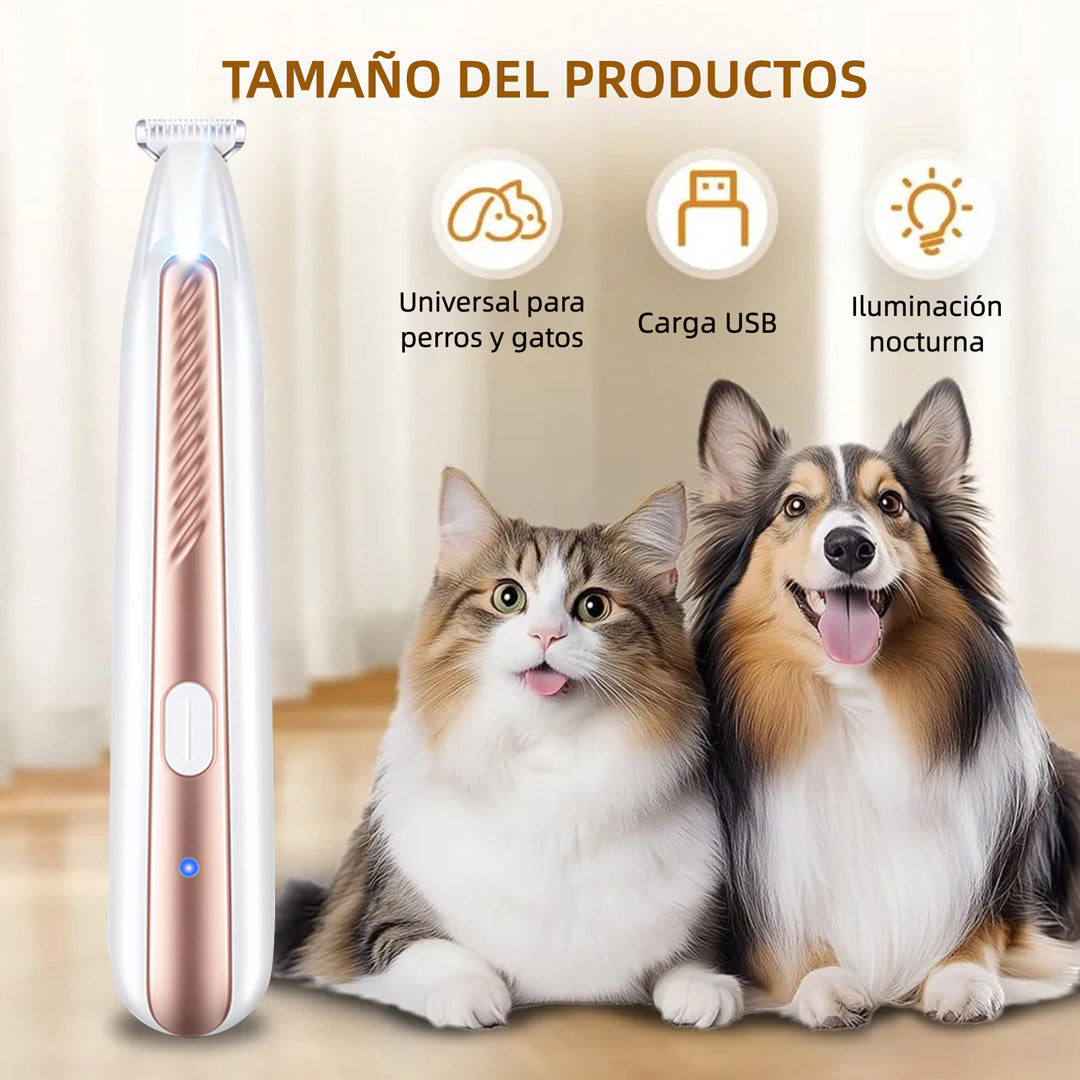 Cortapelos para Mascotas con Luz LED – Recortadora de Precisión Silenciosa e Impermeable para Patas, Orejas y Cara - DM007