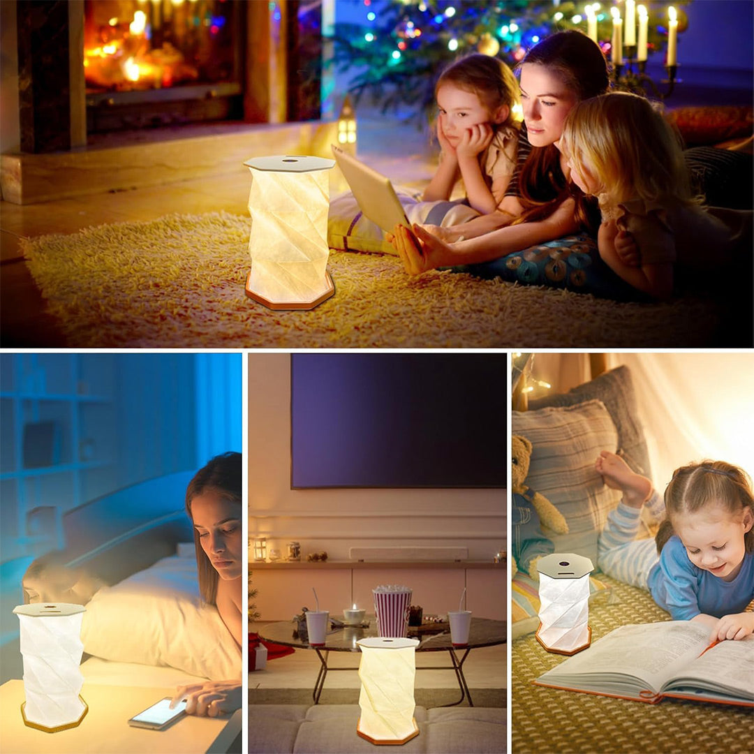 Lámpara Portátil Plegable de Papel de Arroz, Lámpara de Mesa de Viaje Recargable con Ajuste de Brillo, Iluminación Cálida para Sala de Estar, Dormitorio, Camping – LL001
