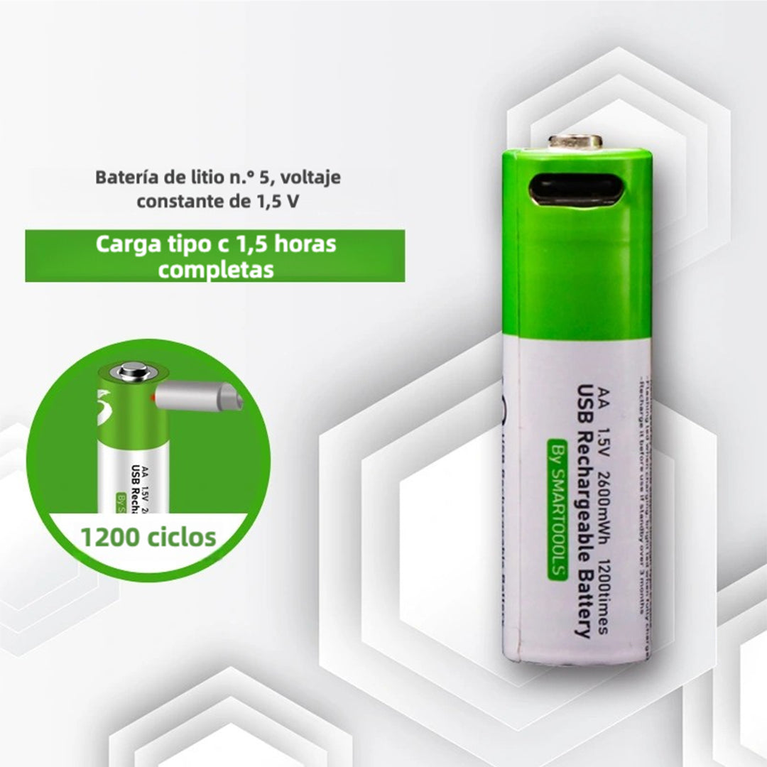Baterías Recargables AA 2600mAh + AAA 750mAh 1.5V con Carga Rápida USB Tipo C (Paquete de 4 AA y 4 AAA) BT001 - Yesmart