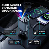 Cargador de Coche con Estrella, Cargador USB-C 66W para Automóvil, 4 en 1 con Cable Retráctil, 2 Puertos USB, Cargador para Teléfono de Coche - CI016