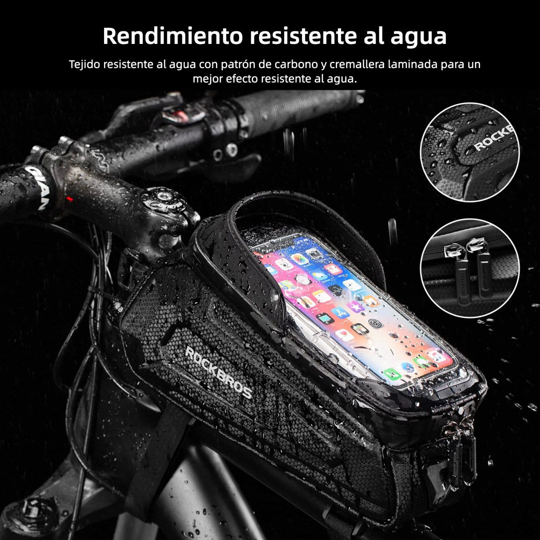 Bolsa de Teléfono para Bicicleta con Soporte y Pantalla Táctil – Funda Impermeable EVA para Cuadro Frontal Compatible con Móviles hasta 6.8” - AH017