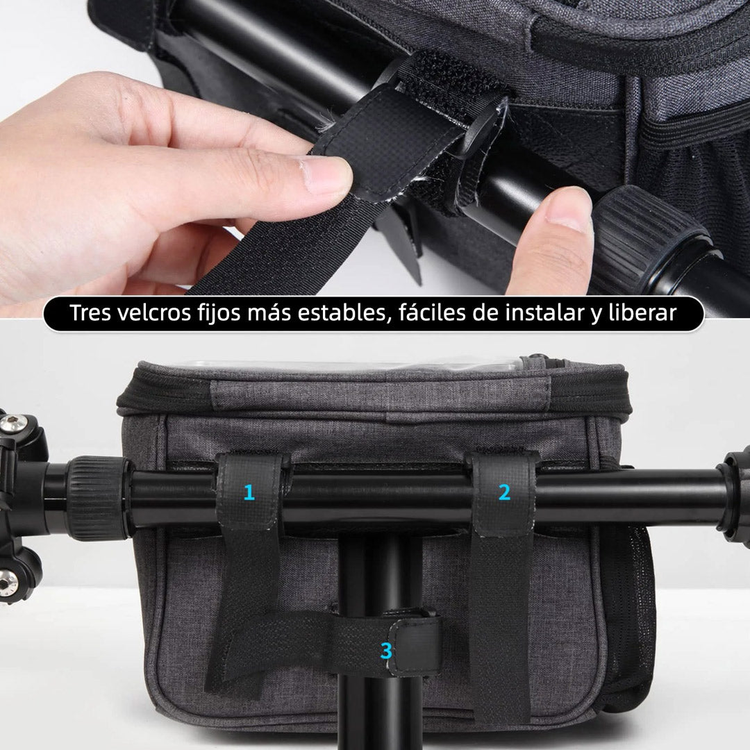 Bolsa de Manillar para Bicicleta con Pantalla Táctil 6.5” y Correa – Alforja Frontal Impermeable de Gran Capacidad - AH015