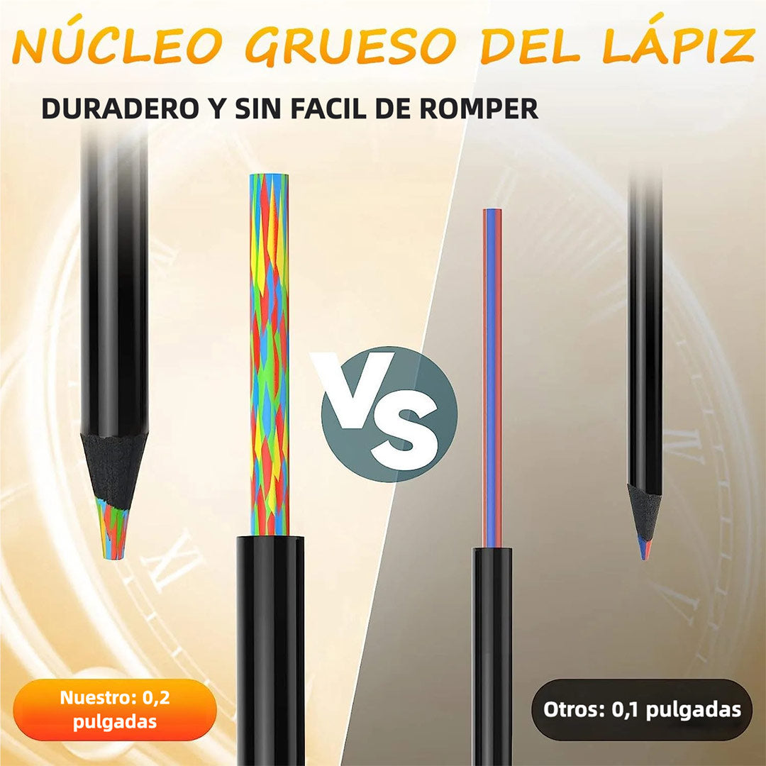 Set de 12 Lápices Arcoíris Negros – Lápices de Colores Profesionales Multicolores, Mina Gruesa y Duradera para Dibujo Artístico, Ideal para Adultos, Principiantes y Estudiantes – JC004