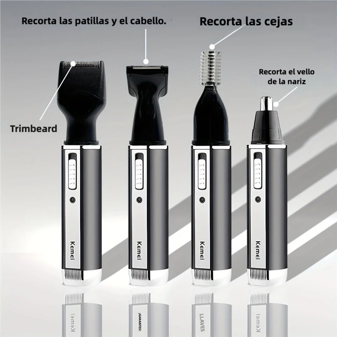 Afeitadora Eléctrica Kemei Multifuncional 4 en 1 Recargable - Con Cabezal para Nariz, Oídos, Cejas, Patillas y Barba - MC001
