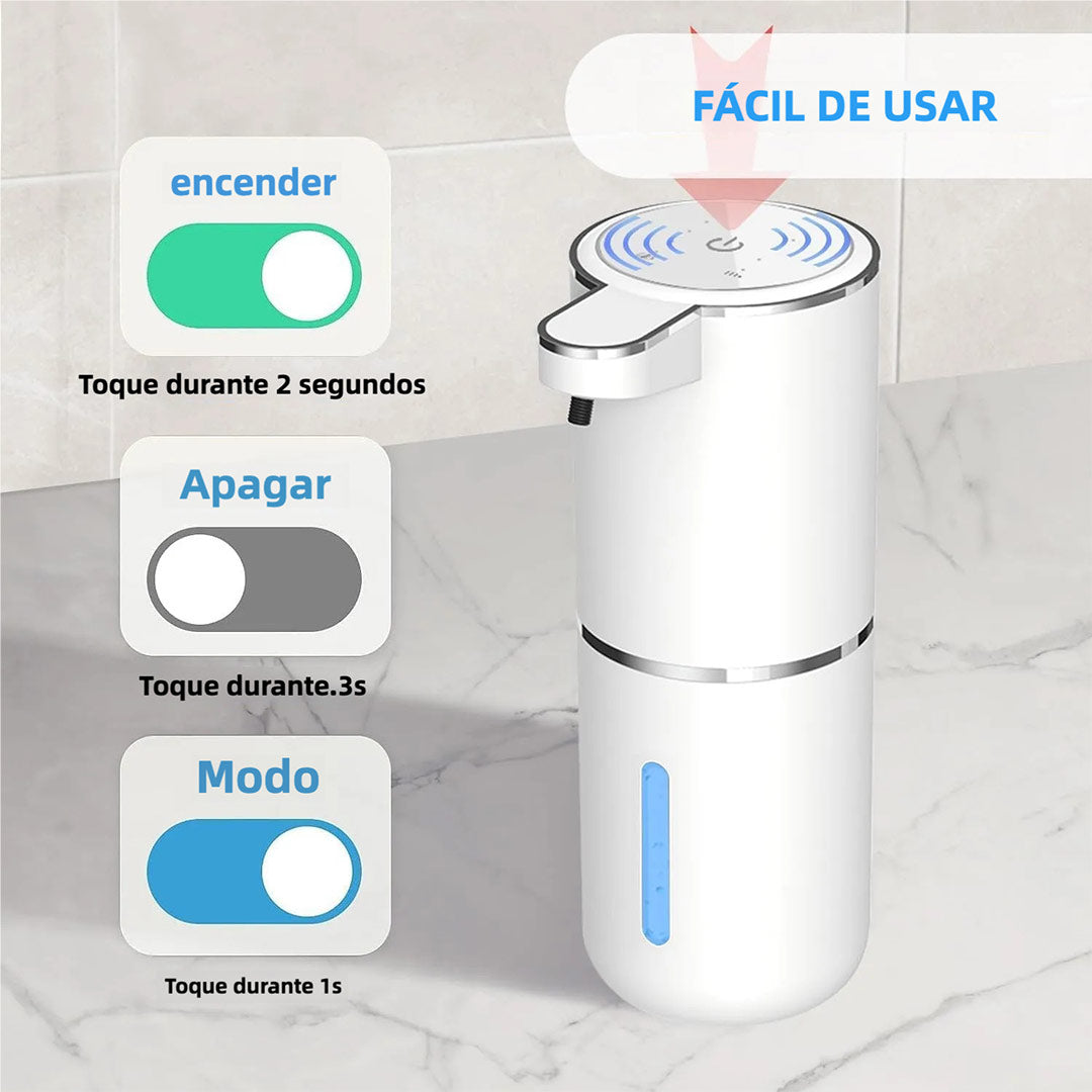 Dispensador Automático de Jabón – Dispensador de Jabón Espumoso Sin Contacto de 400ml, Recargable por USB, Montaje en Pared, 4 Niveles de Ajuste de Espuma para Baño y Cocina – AH007