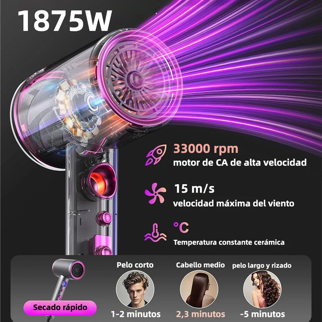 Secador de Pelo iónico Profesional 1875W con Motor AC y Pantalla LED – Secado Rápido y Bajo Ruido – SE001